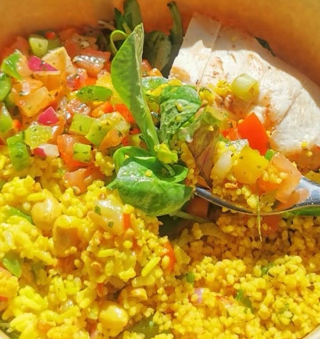 Chicken, Rice And Salad